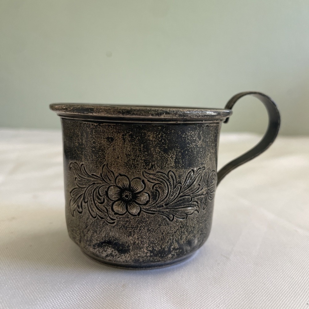 Vintage Sterling Silver S. Kirk & Son Baby Mug Cup Hand Decorated Etched 55f